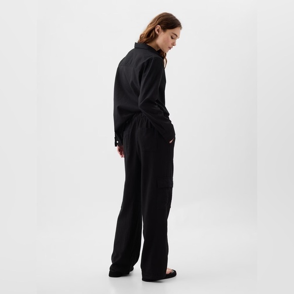 NWT! GAP Black Linen-Blend Wide-Leg Cargo Pull-On Pants - Multiple Sizes 🔹 - Picture 2 of 8